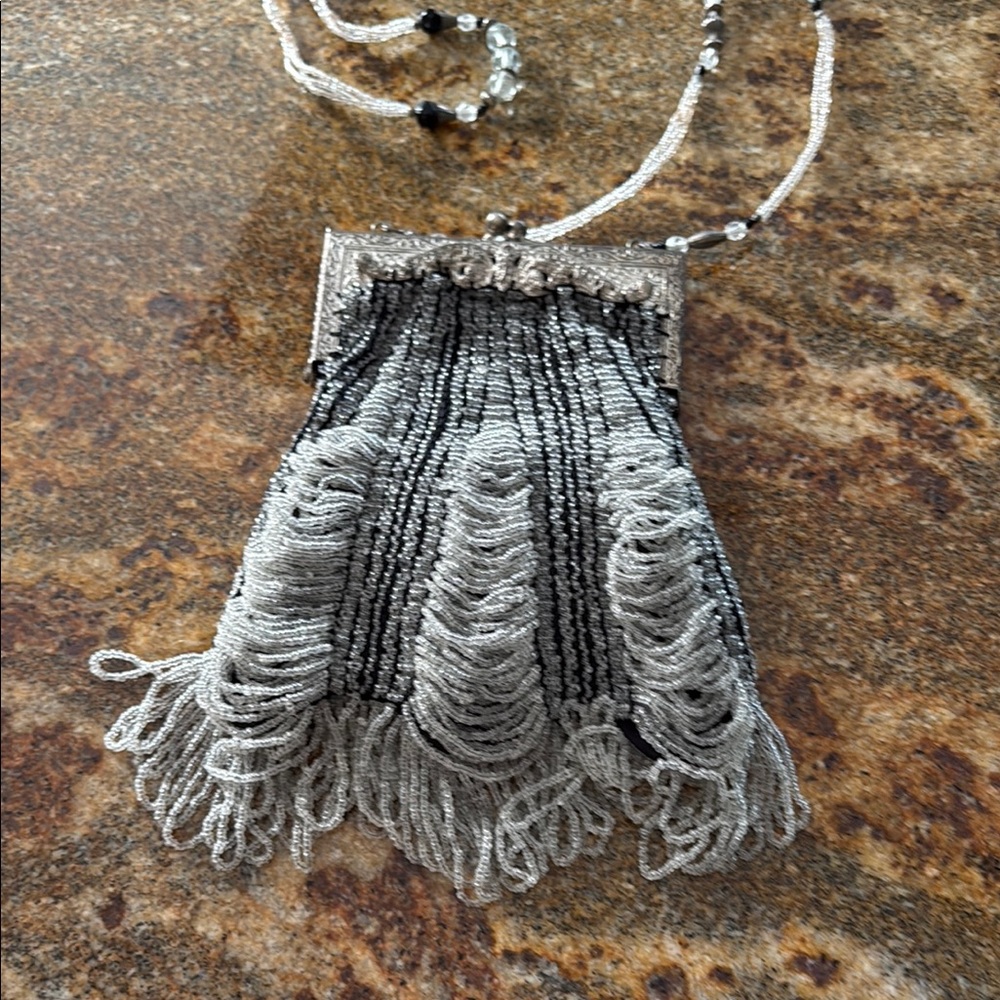 Vintage Style Silver and Black Beaded Necklace